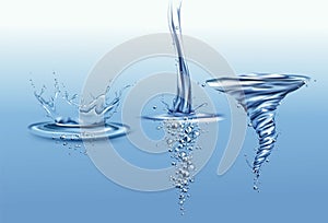 Frozen motion water splashes realistic vector set