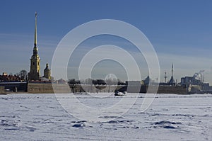 On the frozen Neva river patrol hovercraft Emercom photo
