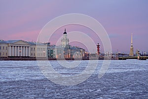 The frozen Neva at sunset