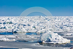 Frozen North Atlantic Ocean ice floes covering sea
