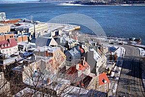 Frozen old Quebec city from the upper Castle