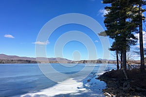 Frozen Onota Lake in Pittsfield, Massachusetts photo