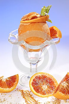 Frozen orange filled by orange sorbet