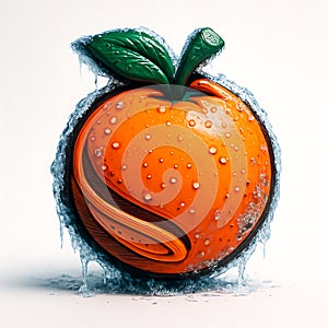 Frozen orange with ice and water droplets fruit