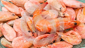 Frozen orange shrimp close-up of a horizontal frame.