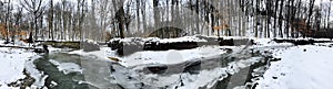 A frozen panorama of a creek in the Cleveland Metroparks - Parma, Ohio