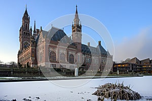Frozen Peace Palace garden, International Court of Justice, under the Snow
