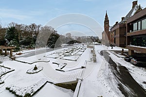 Frozen Peace Palace garden, Vredespaleis, under the Snow