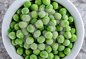 Frozen Peas in White Bowl