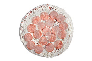 Frozen perpperoni pizza on white