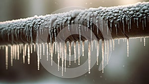 Frozen pipe with icicles hanging down from it