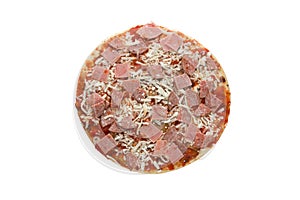 Frozen pizza on a white background.