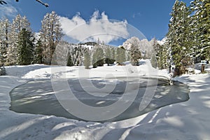 Frozen Pond in the Dolomites photo