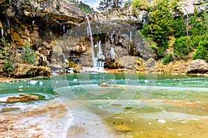 Frozen pond of water in the winter