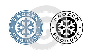 Frozen product vector food package label. Fresh frozen product snowflake icon