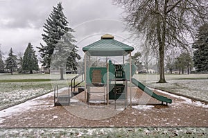 Frozen public park and playground Gresham Oregon.