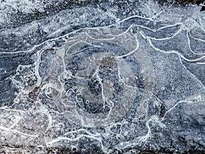 Frozen puddle of water shot from above