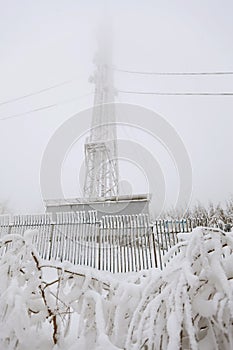 Frozen radio transmitting tower