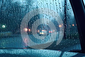 frozen rain droplets clinging to car windshield wipers