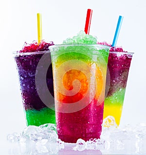 Frozen Rainbow Slush Drinks Chilling on Ice