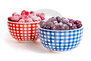Frozen raspberries and bilberries