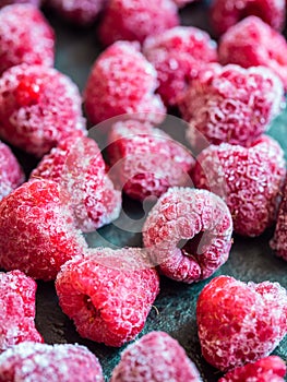 Frozen raspberries, close up