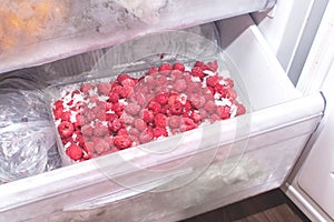 Frozen raspberries are stored in the Bottom Freezer Drawer. Deep freezing of berries and vegetables to preserve their