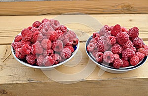 Frozen raspberries on table