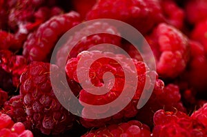 Frozen raspberry texture close up for background