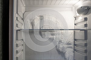 Frozen refrigerator that needs to be defrosted.