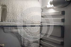 Frozen refrigerator that needs to be defrosted.