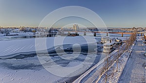 Frozen River with Brigde in UmeÃ¥, Sweden