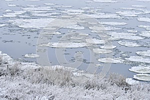 Frozen river ice floes