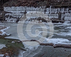 Frozen River With icicles on the ridge