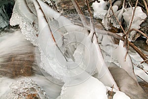 Frozen river in Leventina valley