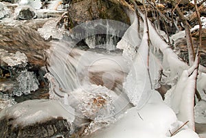 Frozen river in Leventina valley