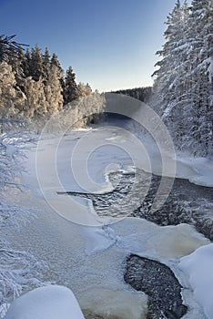 A frozen river.Winter in Lapland, Sweden, Norrbotten