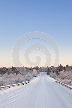 Frozen road in Lapland, Finland