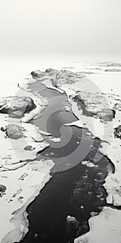 Frozen Rocks And Waterway: A Poetic Aerial View Photography