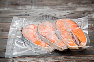 Frozen salmon fillets in a vacuum package