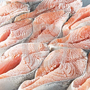 Frozen salmon steaks