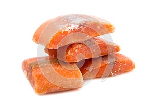 Frozen salmon steaks