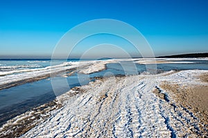 frozen sand textures in winter by the sea beach