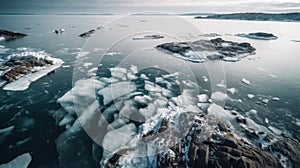 A frozen seascape viewed from above. Generative AI