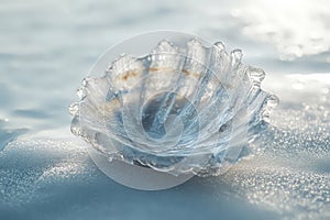 Frozen Seashell on Sandy Background