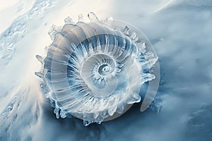 Frozen Seashell on Sandy Background