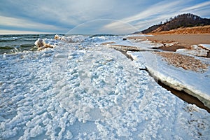 Frozen Shoreline Lake Michigan Saugatuck Dunes