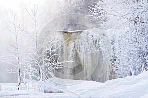 Frozen small mountain waterfall close up. Frozen Jagala Falls, Estonia