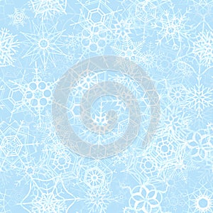 Frozen snowflakes on ice background, winter seamless pattern