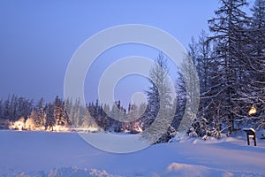 Snowy scenery of forests and hills in winter in High Tatras Slovakia